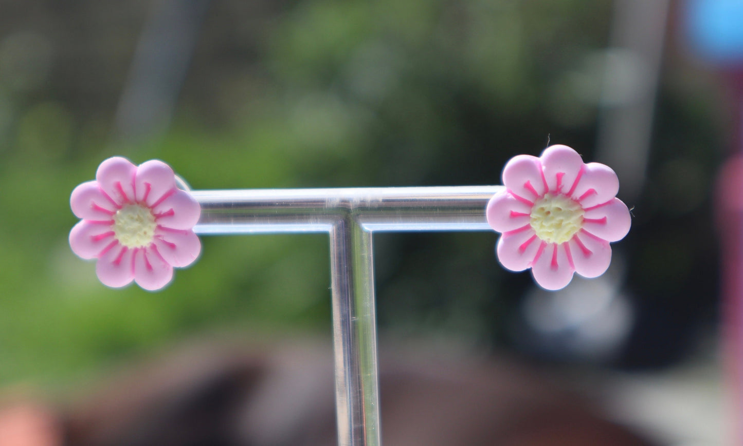 Beautiful Pink and yellow flower studs, everyday lightweight handmade beautiful stud earrings, polymer clay, Nickel free gold findings.
