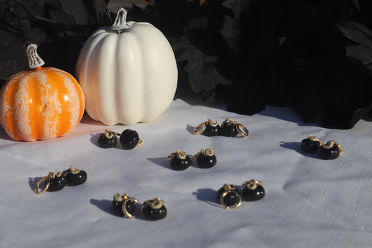 Miniature black pumpkin Huggies,  huggys gold plated 18k gold ,  lightweight handmade beautiful unique earrings. Halloween Autumn Fall