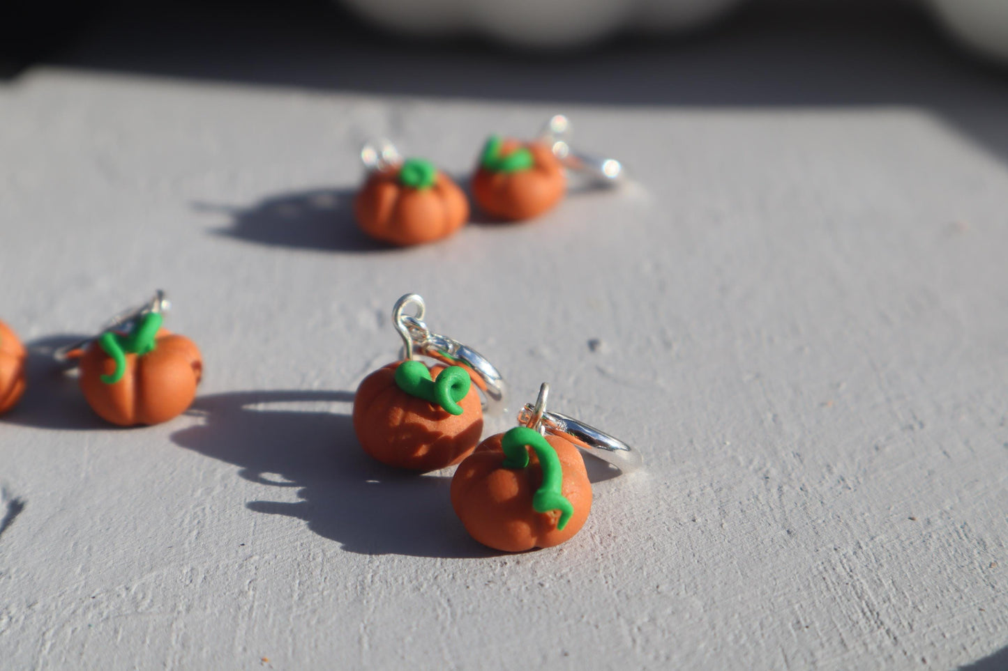 Miniature orange pumpkin Huggies 925 sterling silver lightweight handmade beautiful unique earrings, polymer clay fall Halloween pumpkins