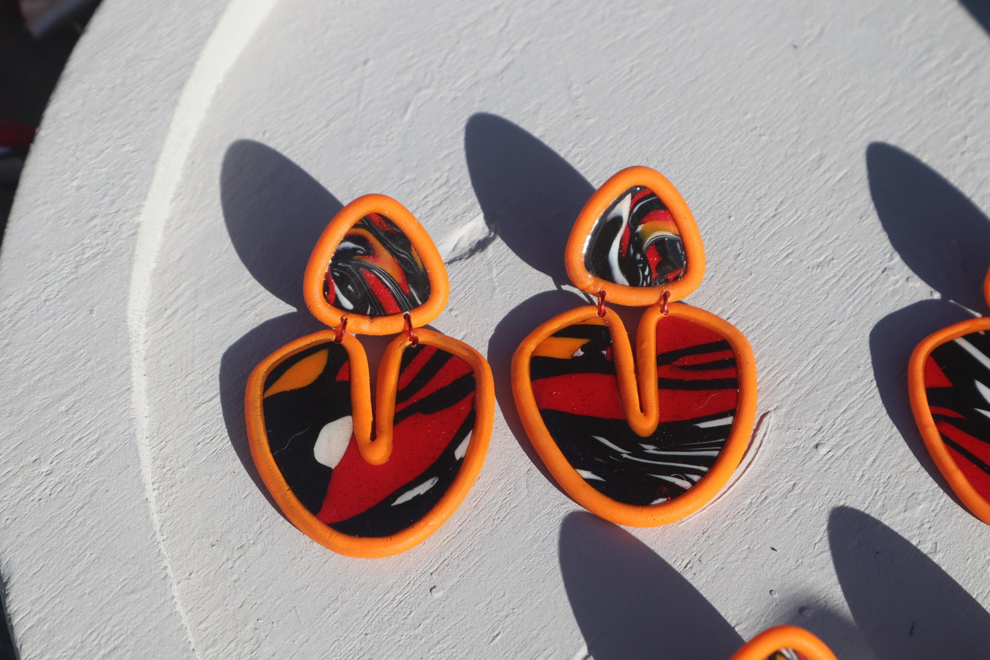 Monarch Madness retro dangles, clay lightweight with resin, handmade beautiful earrings, polymer clay, Nickel free findings