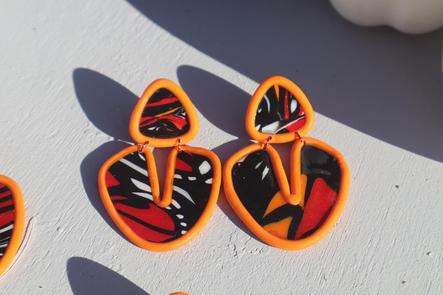 Monarch Madness retro dangles, clay lightweight with resin, handmade beautiful earrings, polymer clay, Nickel free findings