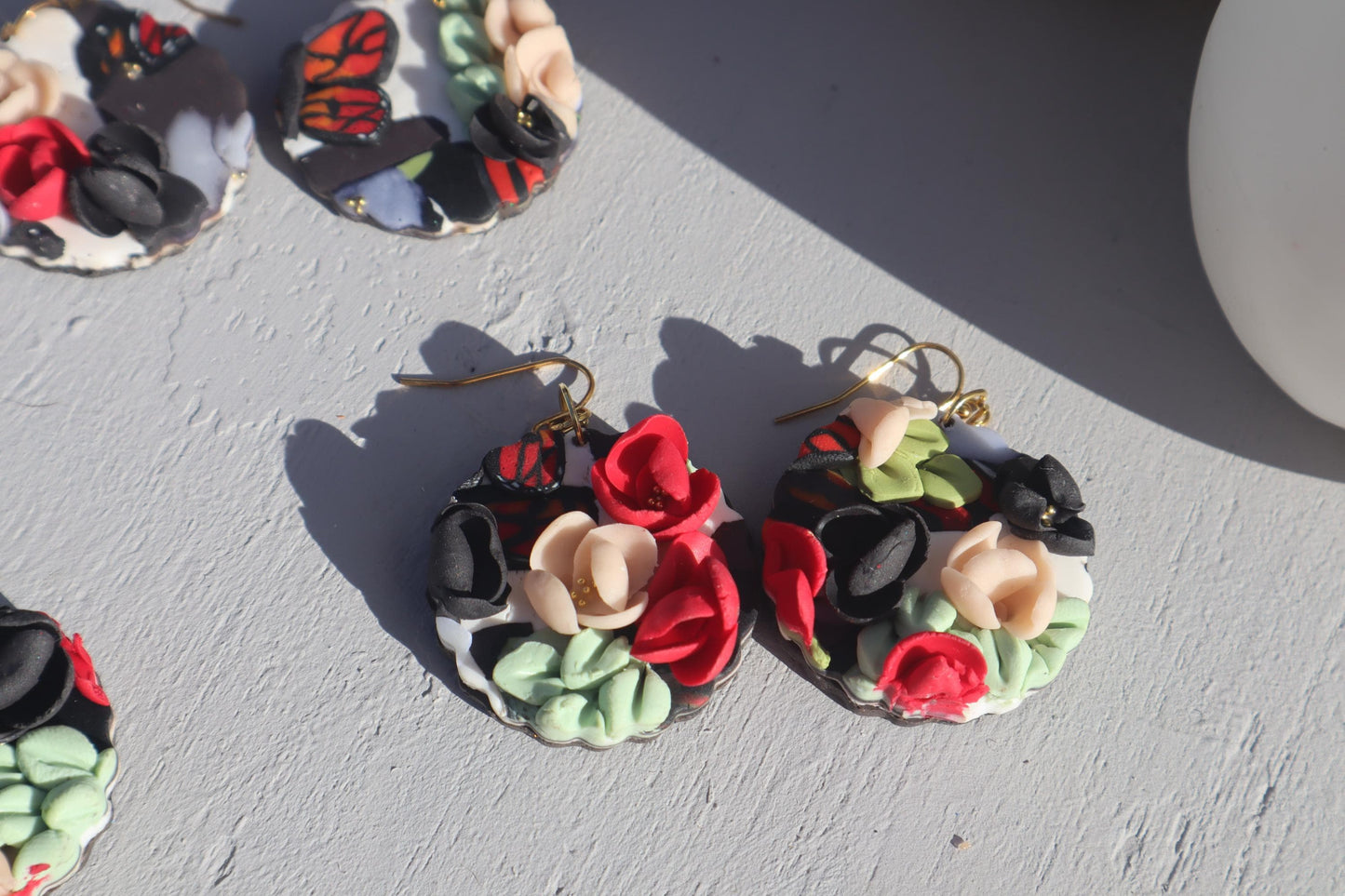 Monarch Madness scalloped edge dangles, clay lightweight handmade beautiful  earrings, polymer clay, Nickel free findings