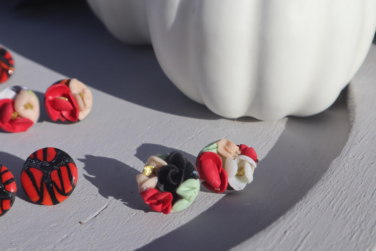 Monarch Madness stud pack, clay lightweight handmade beautiful  earrings, polymer clay, Nickel free findings. One floral and one monarch