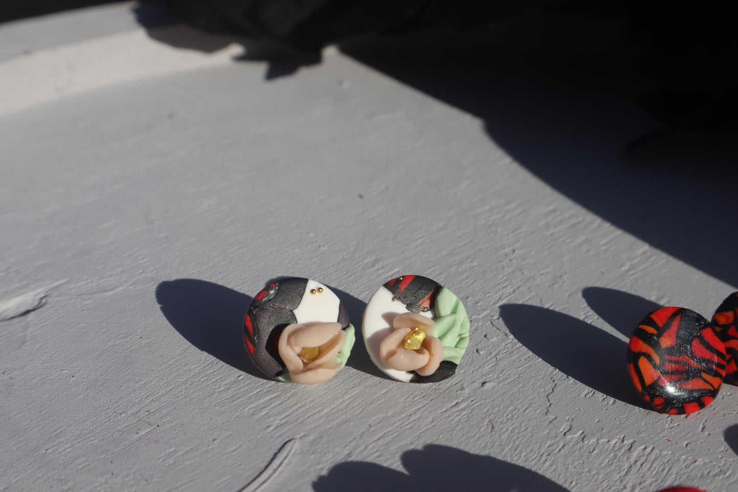 Monarch Madness stud pack, clay lightweight handmade beautiful  earrings, polymer clay, Nickel free findings. One floral and one monarch