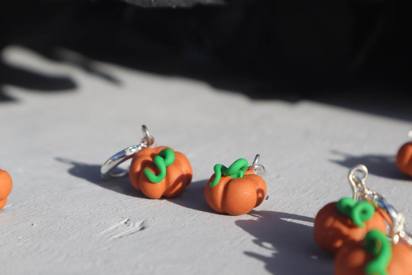 Miniature orange pumpkin Huggies 925 sterling silver lightweight handmade beautiful unique earrings, polymer clay fall Halloween pumpkins