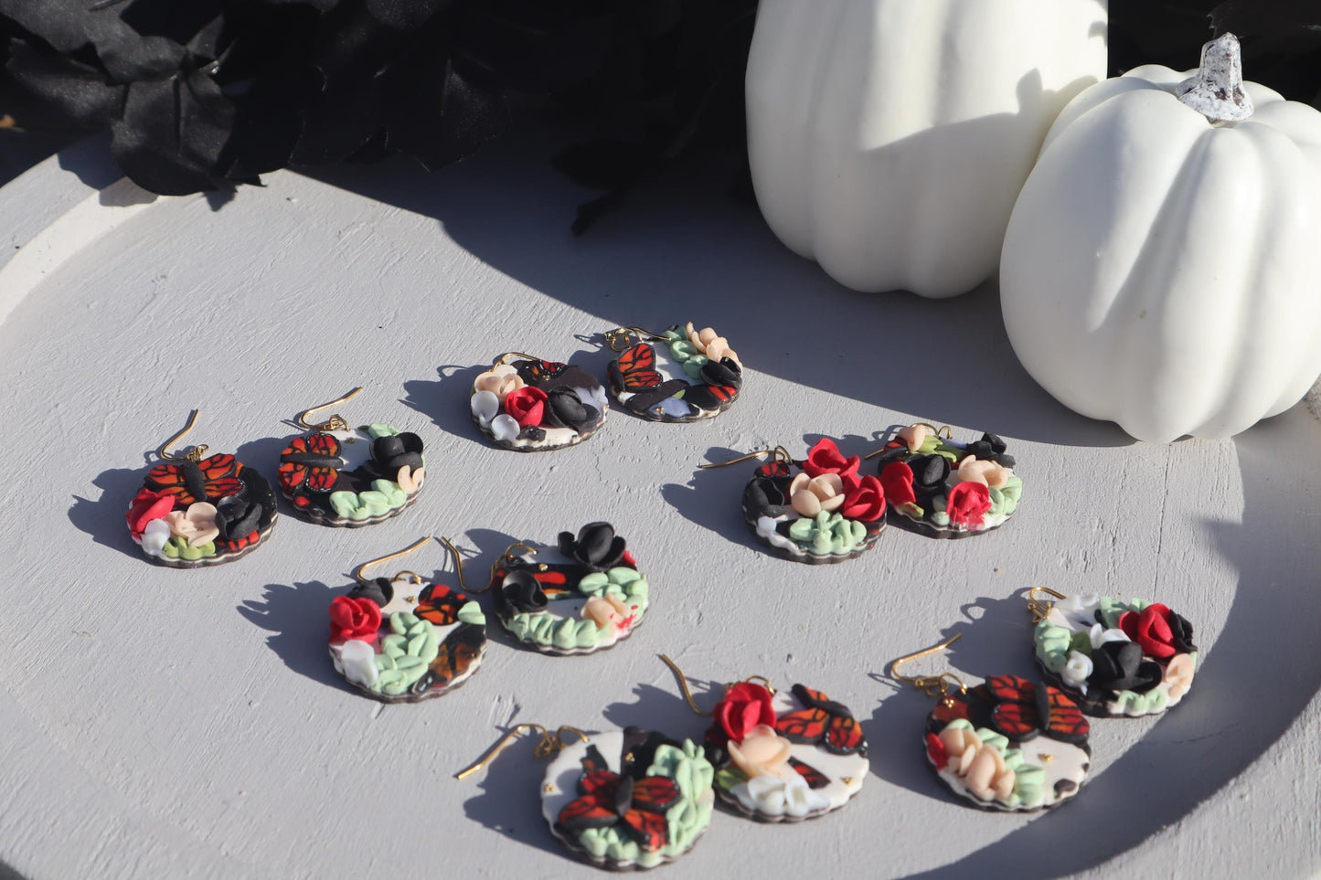 Monarch Madness scalloped edge dangles, clay lightweight handmade beautiful  earrings, polymer clay, Nickel free findings