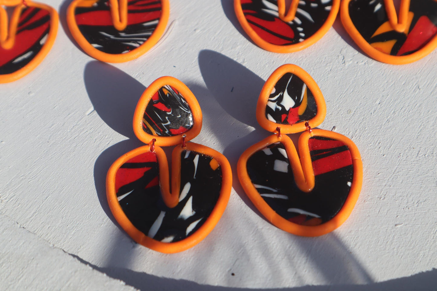 Monarch Madness retro dangles, clay lightweight with resin, handmade beautiful earrings, polymer clay, Nickel free findings