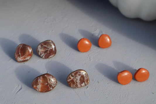 Hand cut Faux stone studs,polymer clay lightweight with resin, handmade beautiful earrings,Nickel free findings(this is one pair faux stone)