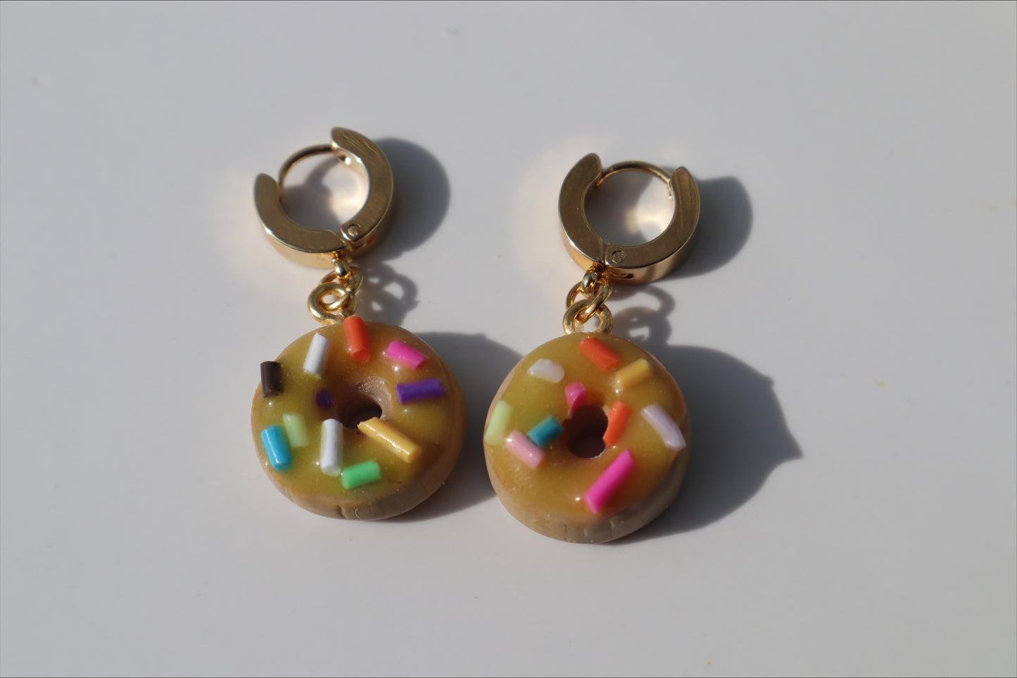 Miniature iced sprinkle doughnut Huggys (Yellow) 18k gold plated huggys 10/12mm lightweight handmade beautiful unique earrings, polymer clay doughnut (Copy)