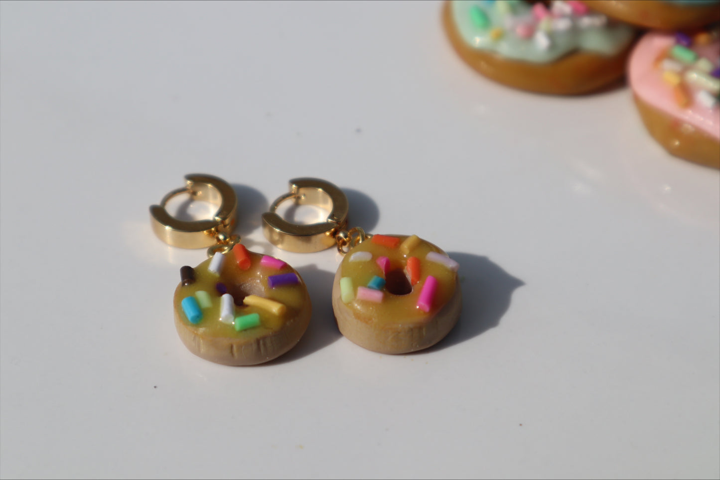 Miniature iced sprinkle doughnut Huggys (Yellow) 18k gold plated huggys 10/12mm lightweight handmade beautiful unique earrings, polymer clay doughnut (Copy)