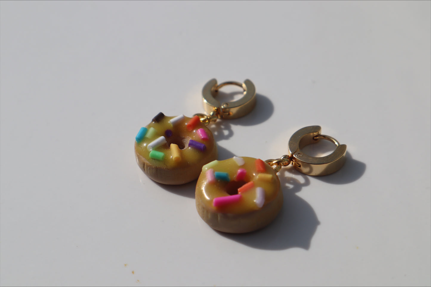 Miniature iced sprinkle doughnut Huggys (Yellow) 18k gold plated huggys 10/12mm lightweight handmade beautiful unique earrings, polymer clay doughnut (Copy)