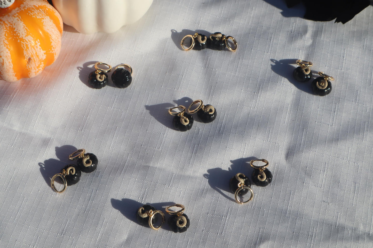 Miniature black pumpkin Huggies,  huggys gold plated 18k gold ,  lightweight handmade beautiful unique earrings. Halloween Autumn Fall