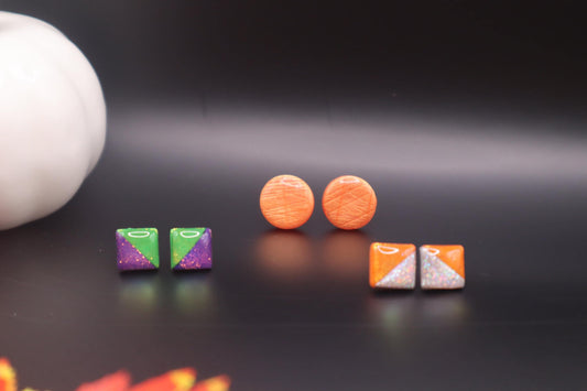 Glitzy Halloween stud, polymer clay, Resin lightweight handmade beautiful stud earrings, Nickel free  findings.fall Halloween,  handmade