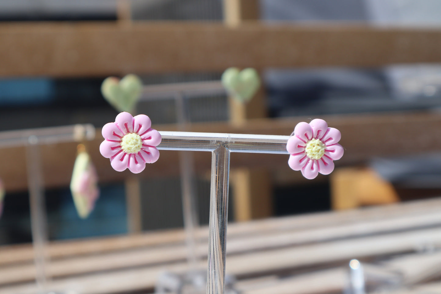 Beautiful Pink and yellow flower studs, everyday lightweight handmade beautiful stud earrings, polymer clay, Nickel free gold findings.