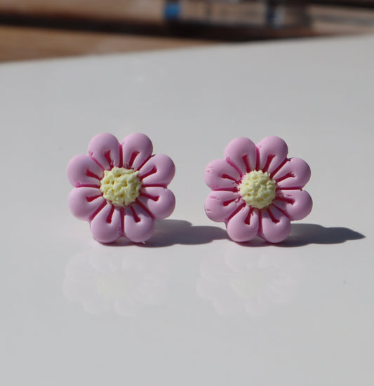 Beautiful Pink and yellow flower studs, everyday lightweight handmade beautiful stud earrings, polymer clay, Nickel free gold findings.