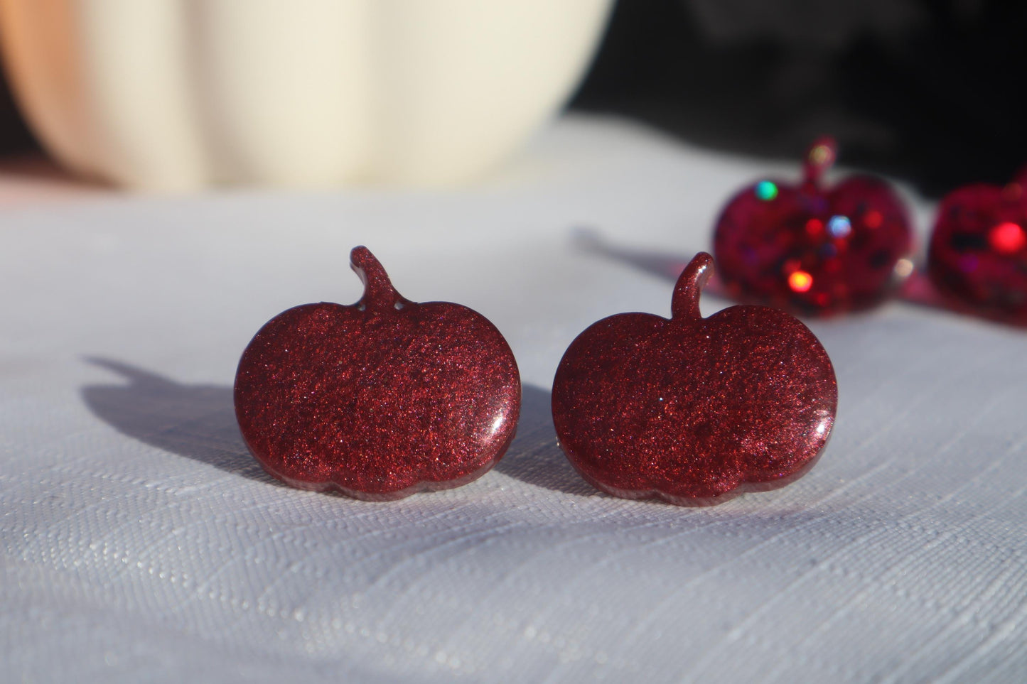 Resin Pumpkin studs, Resin lightweight handmade beautiful stud earrings, Nickel free  findings.fall Halloween, autumn red, copper handmade