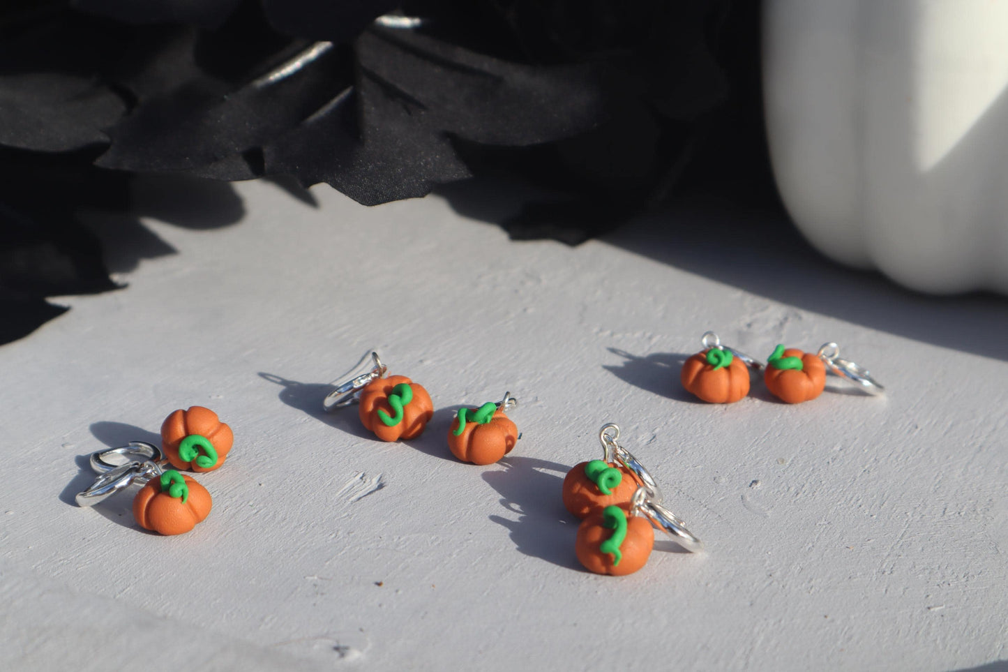 Miniature orange pumpkin Huggies 925 sterling silver lightweight handmade beautiful unique earrings, polymer clay fall Halloween pumpkins